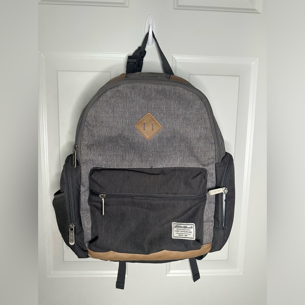 Eddie Bauer Gray, Black & Tan Backpack Diaper Bag